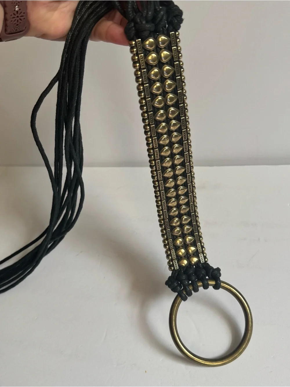 Free People Black Juniper Wrap Belt Fringe Studded Boho Festival One Size READ